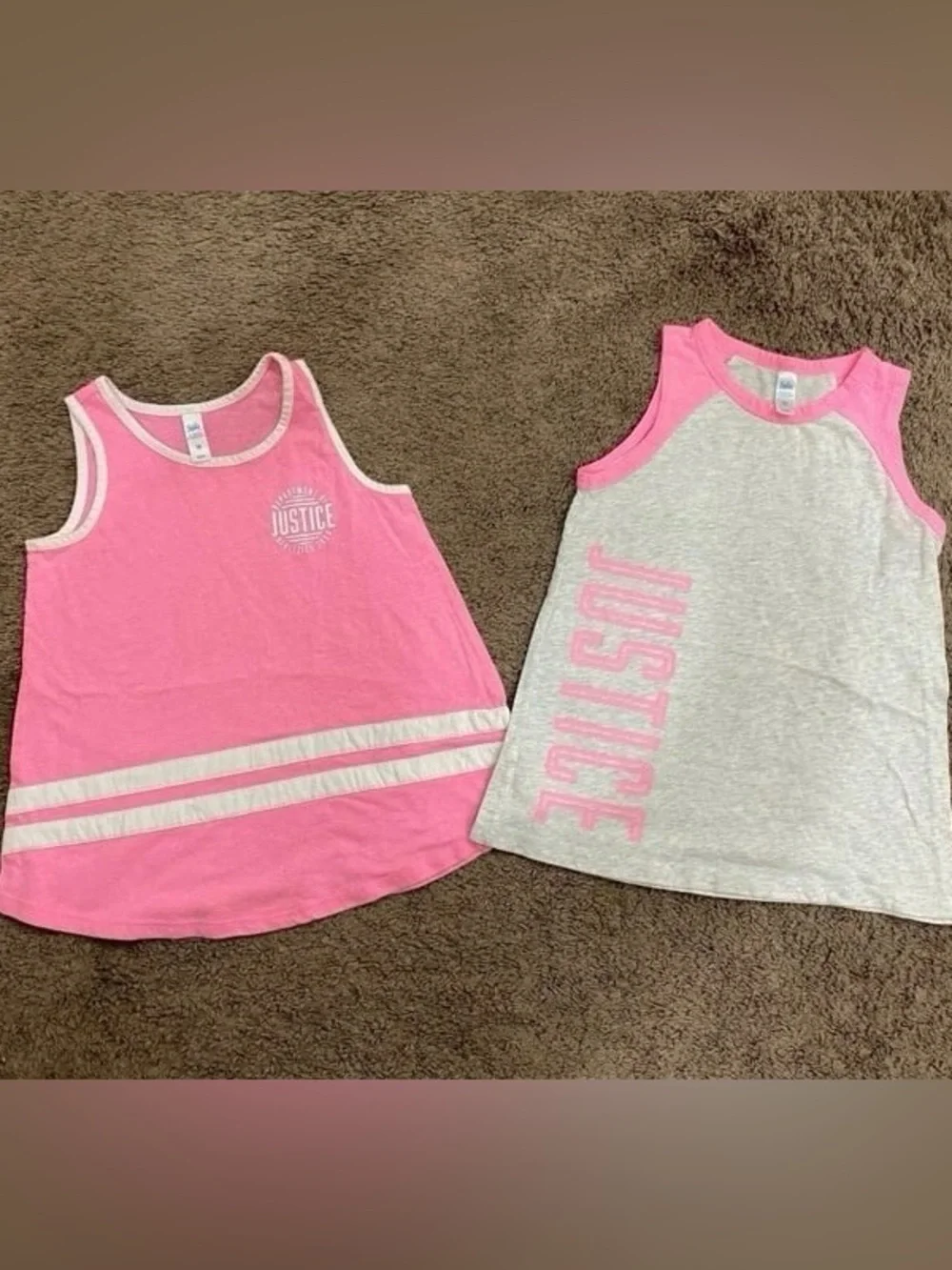 Girls Justice Pink/grey Logo Tank tops size 10
